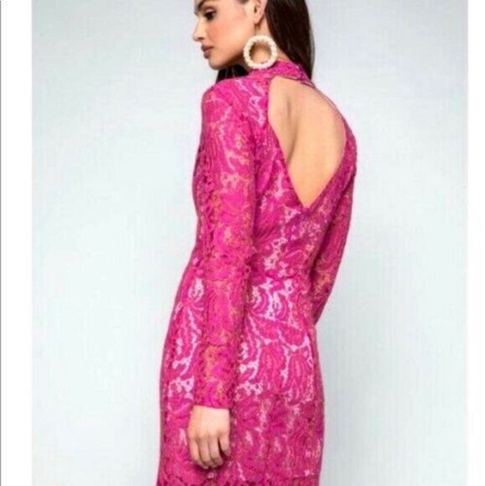 NWT!! BEBE Fuschia lace cutout dress Size L